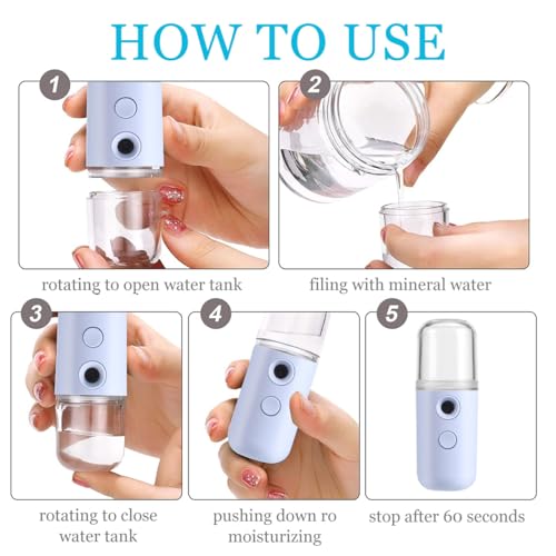 SAFIGLE 2 Stück Nano Gesichtsdampfer：Tragbar Mini Gesicht Nebeldampfer Hand Gesichtsdampfer mit USB-Ladefunktion - Feuchtigkeitsspendend für Hautpflege, Wimpernverlängerung, Make-up（Blau+Rosa）