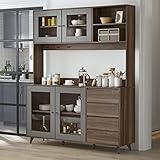 ECACAD Freestanding Kitchen Pantry Storage Cabinet with Glass Doors, Shelves & Drawers, Modern Sideb