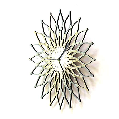 16" Large Size Handmade Wooden Wall Clock In Shades Of Silver - Fireworks Iii (L) #TOP3