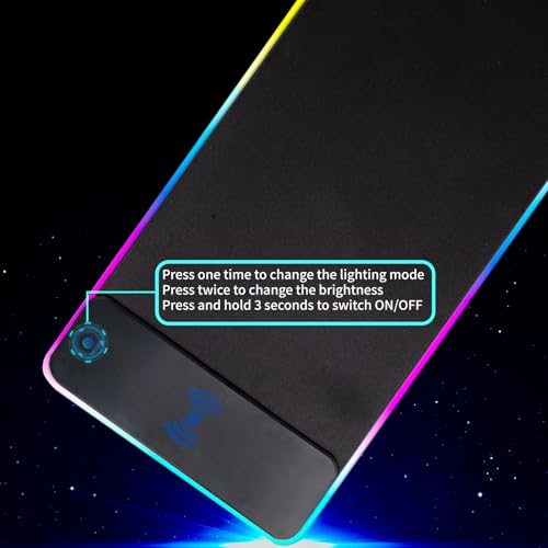 Image of RGB Gaming Mouse Pad with Wireless Charging 15W, LED Mouse Mat 31.5 * 11.8 in, 10 Light Modes Extra Large Mousepad Non-Slip Rubber Base Computer Keyboard Mat for Gaming, MacBook, PC, Laptop, Desk