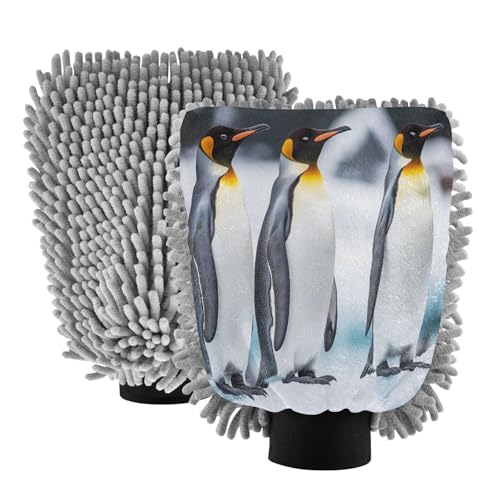 STAYTOP Penguins Standing on an Ice Floe Car Wash Mitt Microfiber, 2Pcs Scratch Free Lint-Free, Premium Chenille Microfiber Mitt Car Wash Brush-M