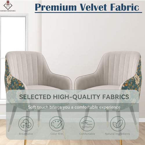 Image of Set of 2 Accent Chair for Living Room | Modern Armchair in Soft Velvet Fabric with Sturdy Legs | Premium Chair for Home Living Room Bedroom Restaurent | (Dual Fabric, Light Grey)