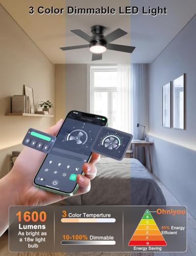 Ohniyou 32 Low Profile Ceiling Fan with Lights Remote APP Control Black - image 4
