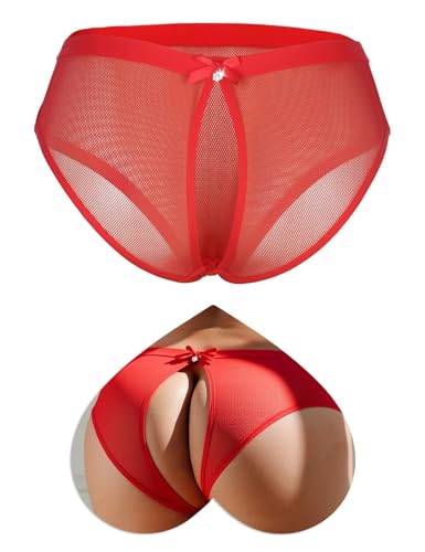 comeondear Slip Ouvert Sexy Femme Culotte Fendue String Grande Taille Tanga Mesh Slips Bresilien Respirante Doublure Coton sous-Vêtement Féminins Underwear...