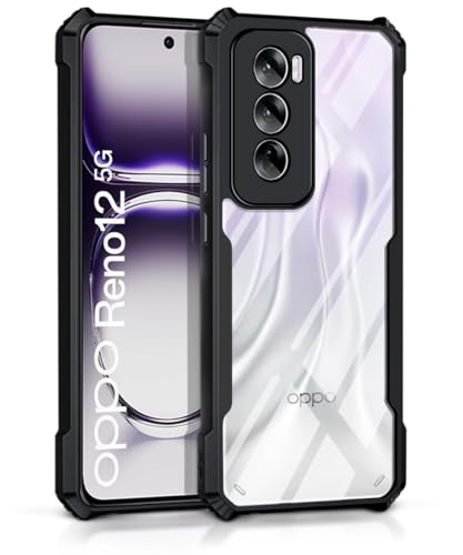 Image of WOW IMAGINE Shock Proof Clear Protective Back Case for Oppo Reno 12 5G - AirEDGE Technology | 360 Degree Camera Protection | Transparent Hybrid Back Case Mobile Cover - Black