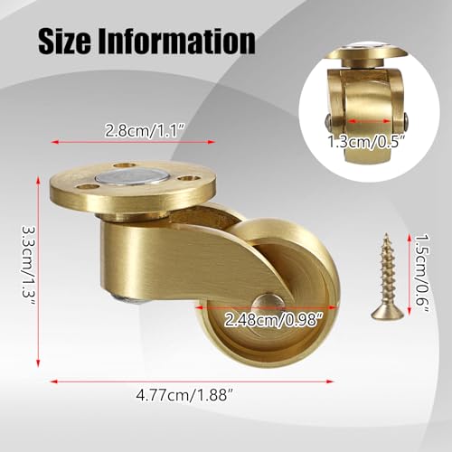 IGNPION Set mit 4 massiven Messing Universalrollen 360° schwenkbar Möbelrollen ohne Vorbau, 24 mm Möbelrollen