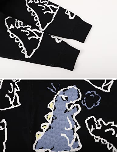 Yimoon Men's Cow Graphic Sweaters Oversize Cable Knitted Pullover Jumper(Black-L) #TOP3