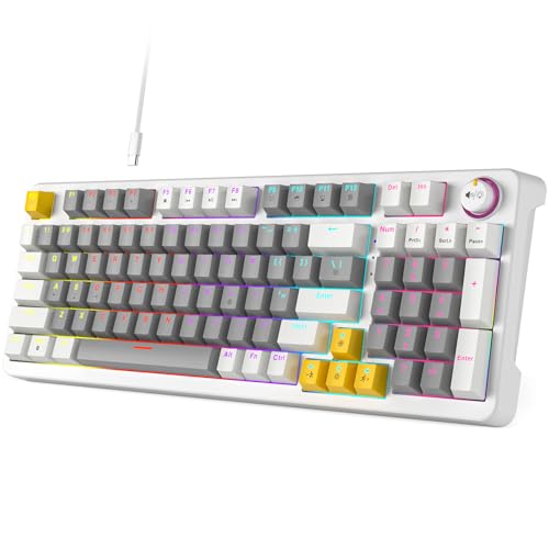 Meidosa AK96 Smart Mechanical Keyboard Gaming, 96 Keys Full Size with LED Colorful Backlit, Clicky Creamy Sounding, USB Wired Computer Keyboard with Volume Knob for PC, Mac, Windows(Grey)