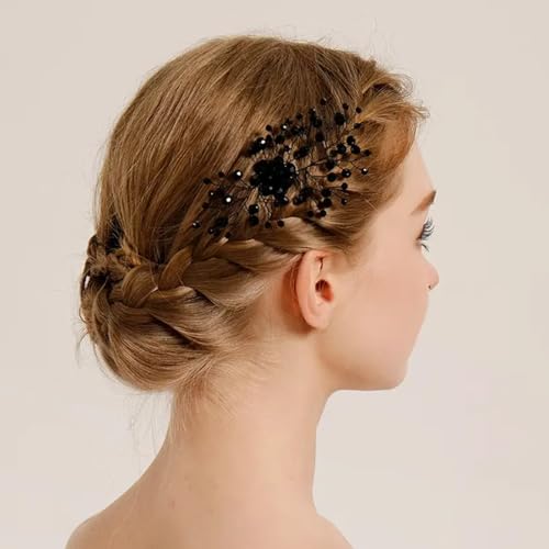 Peina de Boda con Pedrería Negra Elegante para Novia miniatura 5