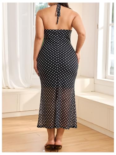 Image of Floerns Women's Plus Size Leopard Print Sleeveless Halter Dress Backless Club Bodycon Maxi Cami Dresses