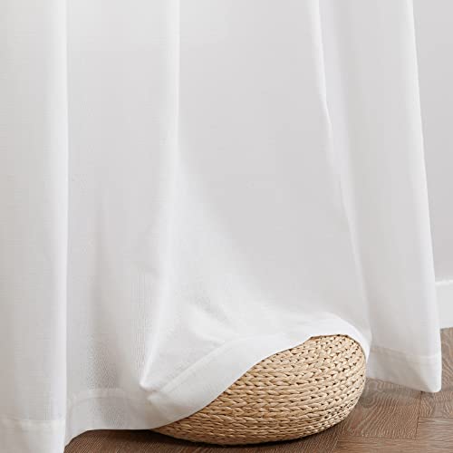 Lazzzy White Linen Curtains Semi Sheer Curtains For Living Room Back Tab Flax Linen Curtains Rod Pocket Window Curtain Set For Bedroom Farmhouse White Extra Long Curtains 108 Inch 2 Panels #TOP6