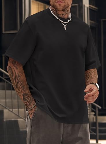 Mens Oversized T-Shirts Heavyweight Cool Cotton Crew Neck Stretch Fashion Summer Thick Tee Tops (S-3XL)2