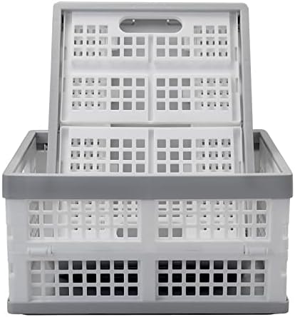 Zopnny 4 Packs Foldable Crate, Plastic Collapsible Storage Box, Stack Folding Crates Basket, 15 L