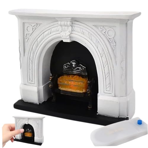 Cheminée de maison de poupée 1/12 pour salon miniature vintage avec lumière feu de bois