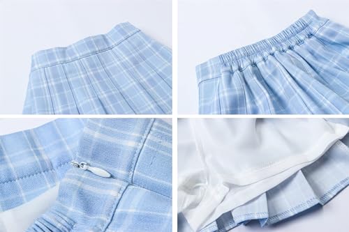 SANGTREE Saia Plissada Azul Xadrez Feminina Cintura Alta Uniforme Escolar Doce Skate Saia Com Shorts