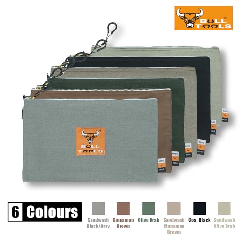Image of BULL TOOLS Tool Pouch 100% Cotton Canvas 16 oz Tool Organizer Bag, Wrench Holder Pouch, Multi-Purpose Wrench Organizer Bag Utility Organization Bags, Heavy Duty Metal Zipper, Metal Carabiner - 6 Pack
