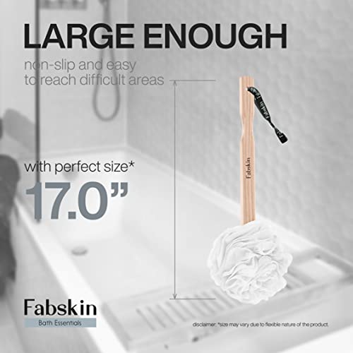 Image of Fabskin Bath Brush Loofah With Wooden Handle | White | For Men and Women | Back Bath Scrubber | Loofah For Back Bathing | Made In India