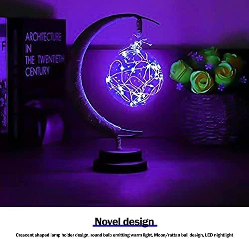 Lunar Lamp Smart Bedside Table Lamp USB/Battery Powered LED Moon Lamp Hanging Memorial Moon Lamp Night Light with Stand Crescent Moon Ball Light Bedroom Bedside Table Décor Night Lamp Warm White