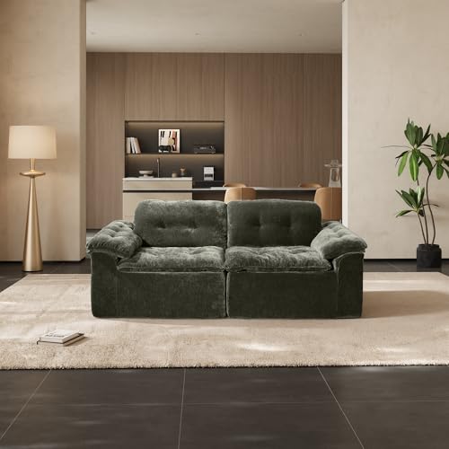 Image of Oversized Modular Sectional Sofa, Large Modern Boneless Couch with Seat Cushion, Chenille 2 Seat Sofa Set for Living Room, Apartments, No Assembly Required, Green