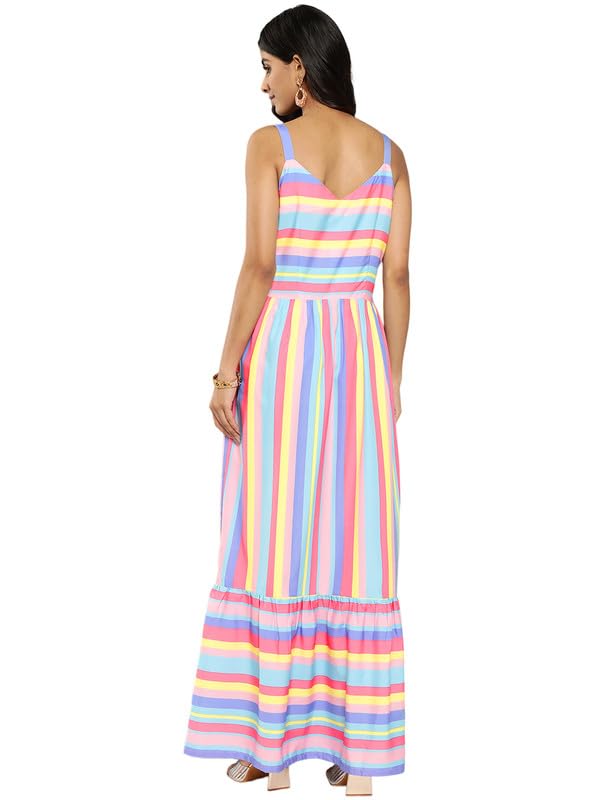 Image of Ahalyaa Striped Crepe Maxi Ethnic Dress