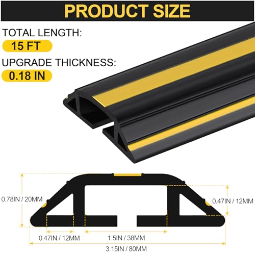 Image of MYFAMIREA 15FT Floor Cord Cover Heavy Duty Cable Cover Protector with 3 Channels Extension PVC Floor Wire Cover Outdoor Cord Hider Management Cord Cover for Wire on Floor for Home Office Outdoor