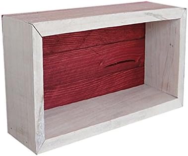 Wood/Wooden Shadow Box Display With Backing - 16" x 6" - Two Tone - Antique White/Barn Red - Rustic Decorative Reclaimed Distressed Vintage Appeal