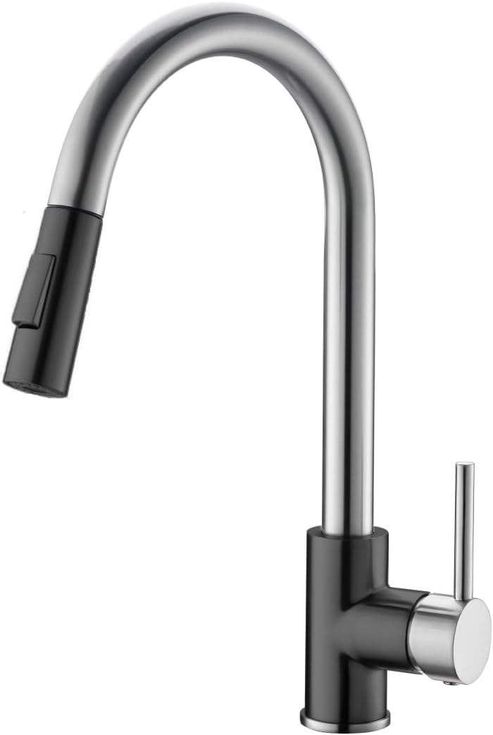 Havin Brushed and Black Pull Down Kitchen Faucet with ABS Sprayer,High Arc Stainless Steel Material,with cUPC Ceramic Cartridge,Without Deck Plate,Fit for One Hole Kitchen Sink and Laundry Sink