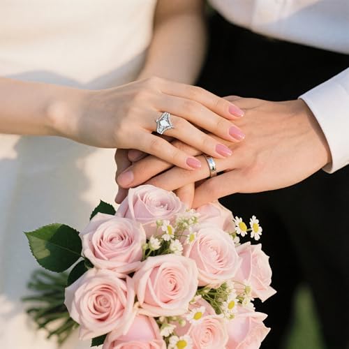 White Opal with Moissanite or Diamond Engagement Ring Set 925 Sterling Silver Created Opal Wedding Bridal Ring Set for Women Size 5-183