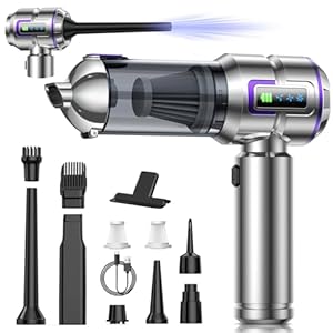 botatio Handstaubsauger, 25000Pa 4-in-1 mit Display & 1‑Knopf‑Selbstentleerung, 3‑Stufiger Bürstenloser Motor Handstaubsauger Akku für Haus/Auto/Haare, Silbern