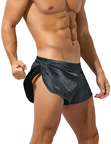 Rexcyril Men's Boxer Jockstrap Sexy Underwear, Silky Satin Split Side Gym Running Active Shorts