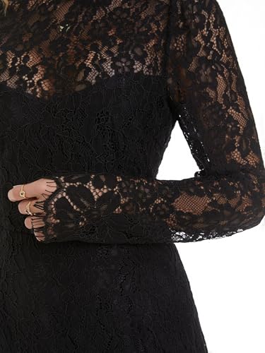Image of Women's Long Sleeve Lace Floral Wedding Guests Dress Elegant Cocktail Ocassion Party Midi Dress