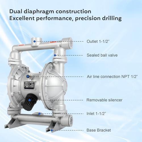 Image of AODD Pump 1.5 Inch Air Diaphragm Pump Pneumatic Transfer Pump | Pneumatic double diaphragm design provides stable flow for liquids, chemicals, oil and drainage applications