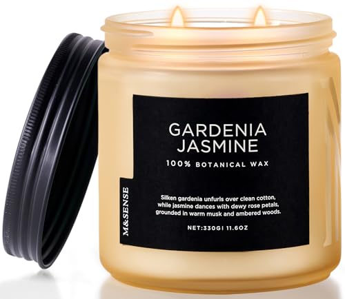 M&SENSE Gardenia Jasmine Scented Candles for Home - 11.6oz Organic Soy Wax