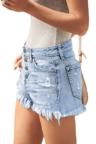 Onlypuff Denim Shorts For Women Jeans With Pockets Light Blue Stretchy Shorts M， #TOP1