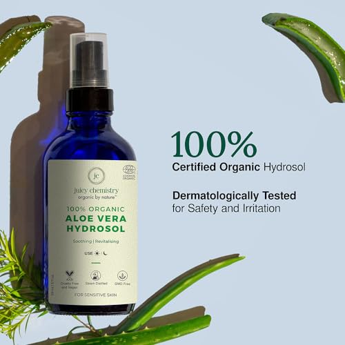 Image of Juicy Chemistry Aloe Vera Face Toner, 50ml | For Soothing, Calming Sensitive & Sun Damaged Skin | Made with 100% Pure Aloe Vera & 100% Certified Organic Mist Spray