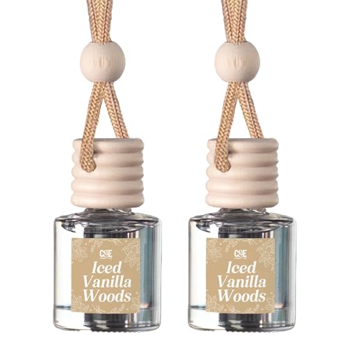 Image of C&E Craft Co Hanging Car Air Freshener Diffuser 2 Pack, Long Lasting Fragrance Oil Car Freshener, Glass Bottle Auto Air Freshener, Made in USA (Iced Vanilla Woods)