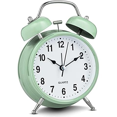 Bernhard Products Analog Alarm Clock 4" Twin Bell Green Silent Non-Ticking Quartz Battery Operated Extra Loud with Backlight for Bedside Table Vintage Retro Style, Decorative Desk Clocks (Pistachio) Cover