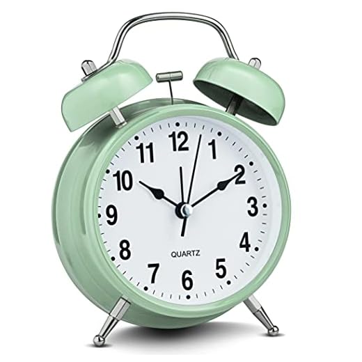 Bernhard Products Analog Alarm Clock 4" Twin Bell Green Silent Non-Ticking Quartz Battery Operated Extra Loud with Backlight for Bedside Table Vintage Retro Style, Decorative Desk Clocks (Pistachio)