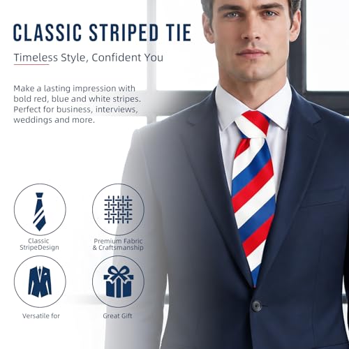 LELVK American Flag Patriotic Tie Red White Blue Striped 4th of July Birthday Gift for Dad Husband Grandpa — view 2