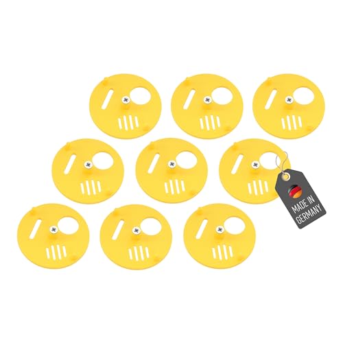 Lantelme 9 Stück Bienen Fluglochrosette Drehbar Gelb mit Schrauben im Set | Wabeneingangstor Bienenfluglochverkleinerer Drohnensperre Kunststoff | Imker Imkereibedarf Bienenkasten Bienenflucht (Gelb)