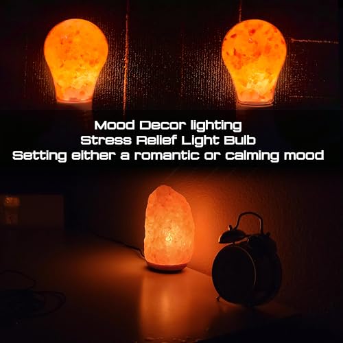 Image of Dimmable Himalayan Salt Lamp LED Light Bulbs, E26 2200K Warm Amber Pink Night Light, 6W Mood Lighting, E26 A60 Salt Rock Stress Relief Bulbs for Bedroom, Decor, Sleep Light, 2pack