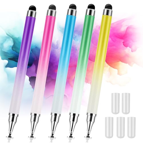 Stylus Pens for Touch Screens, 2 in 1 High Precision & Sensitivity Universal Stylus Pen Compatible with Android, Microsoft Tablets, Phones, Surface, 5 Pack-Gradient Style