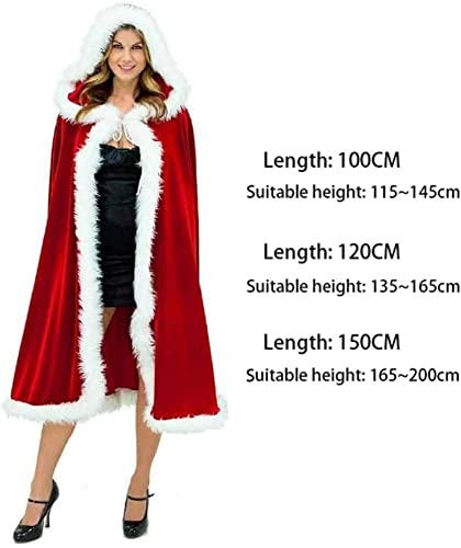 JIAHG Weihnachten Santa Umhang mit Kapuze Weihnachtsmantel Cape Damen Weihnachtsfrau Kostüm Fasching Rot Samt Mantel Umhang Kapuzenmantel für Weihnachten Kostüm Party