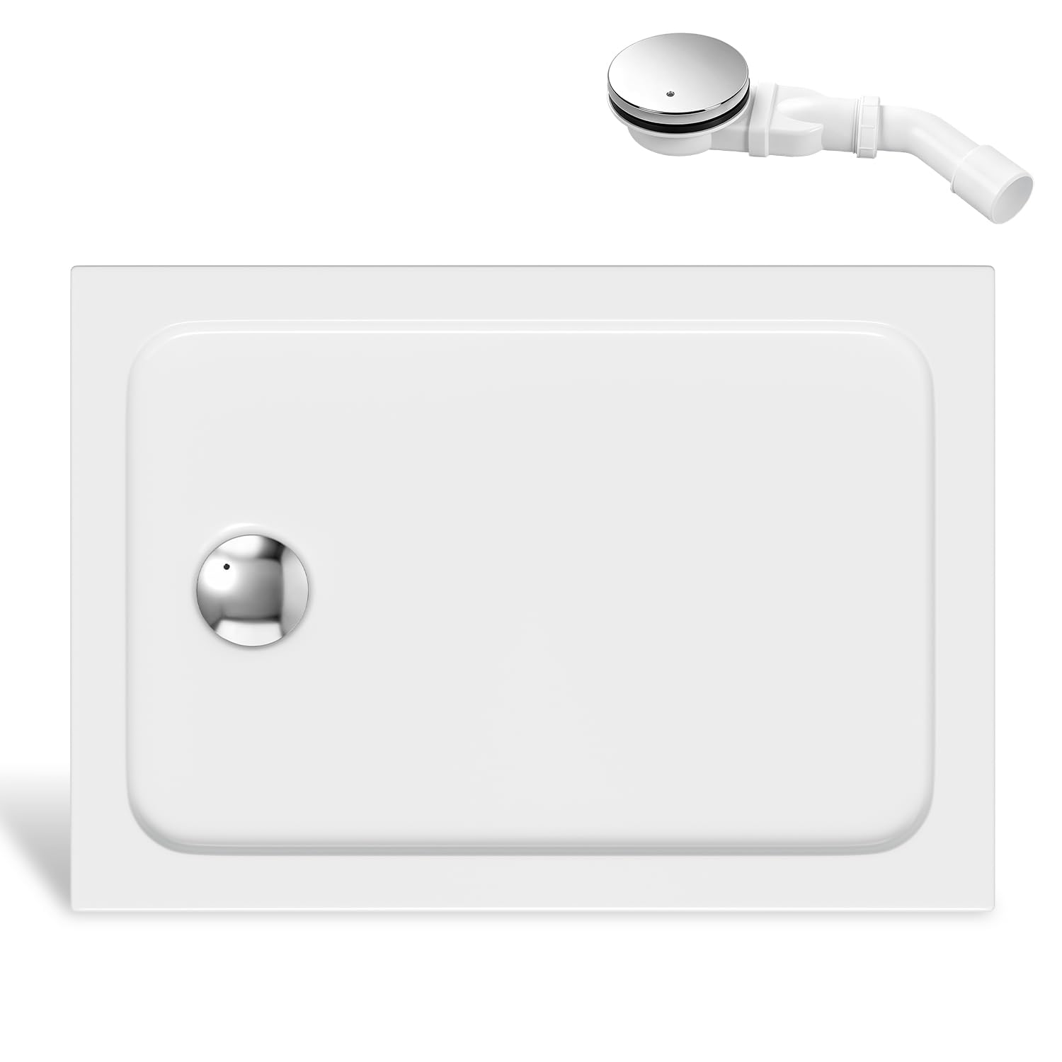 Piatto doccia 100 x 70 cm, acrilico bianco, 4 cm piatto, con