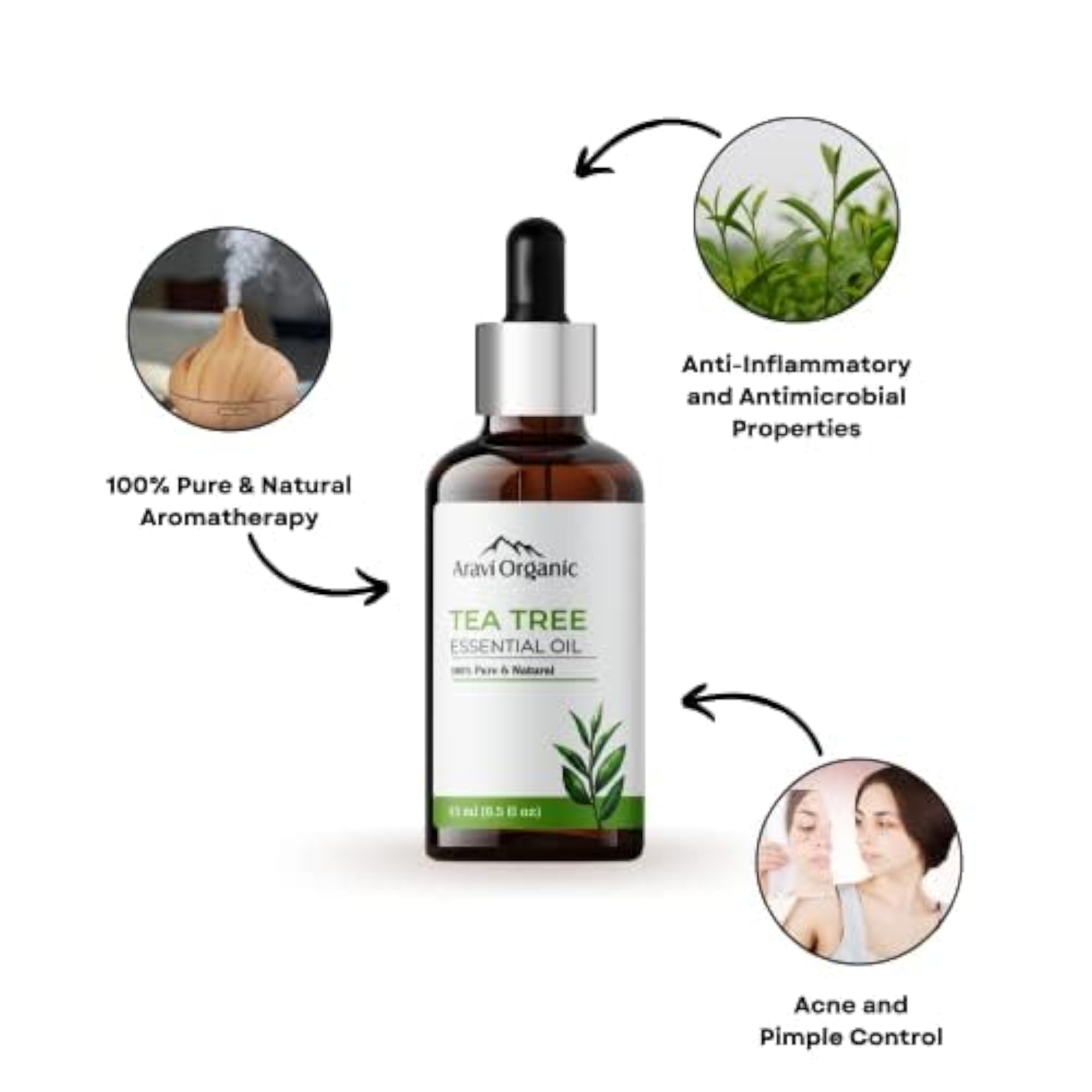 Aravi Organic Tea Tree and Lavender Essential Oil, 15ml Each
