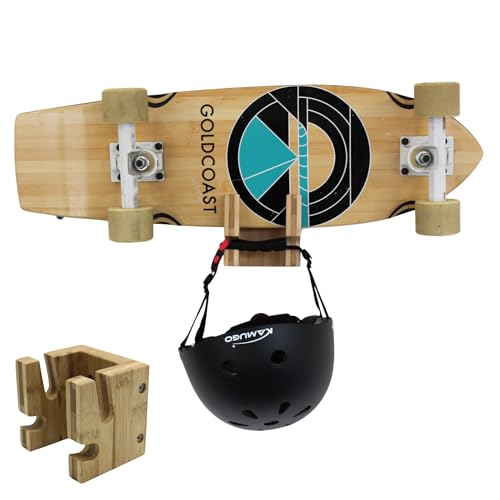 COR Surf Soporte de Pared para monopatín y Snowboard Soporte para monopatín de bambú con Gancho de Almacenamiento Adicional para Casco o Bolso