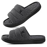VeraCosy Men's Open-Toe Slide Slippers Memory Foam House Shoes with Thick Sole Matt Black,10-11 UK