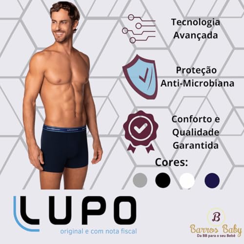 Kit 3 Cuecas Boxer Lupo Masculina Algodão Cotton Original - Todas Marinho GG