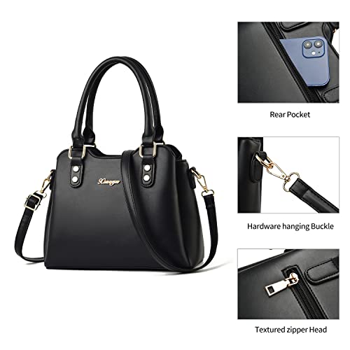 Xiaoyu Purses And Handbags For Women Fashion Tote Bag Shoulder Bag Top Handle Satchel Purse Set 2Pcs (Black) #TOP5