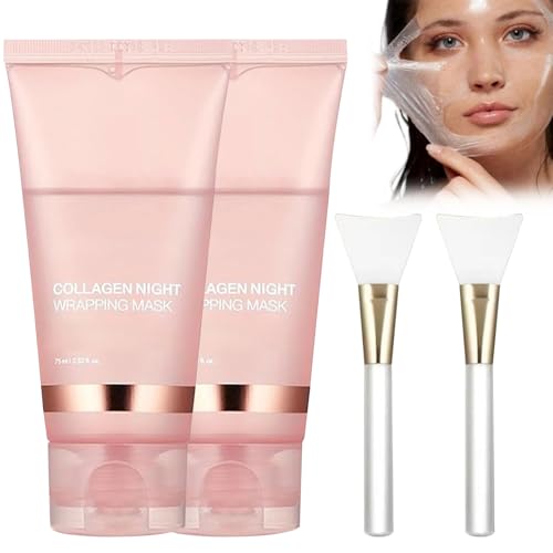 Mascarilla de Colageno,Collagen Peel Off Mask,Peel Off Máscara,Collagen Night Wrapping Mask,Collagen Overnight Wrapping Peel Off Mascarillas Faciales,Hidratante,Reafirmante y Lifting,2 * 75g